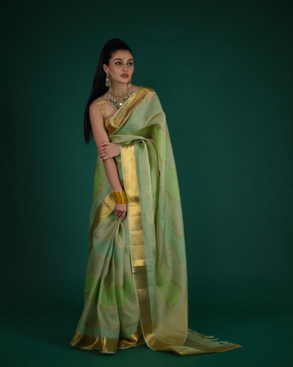 Pista Green Kanchi Kora Saree