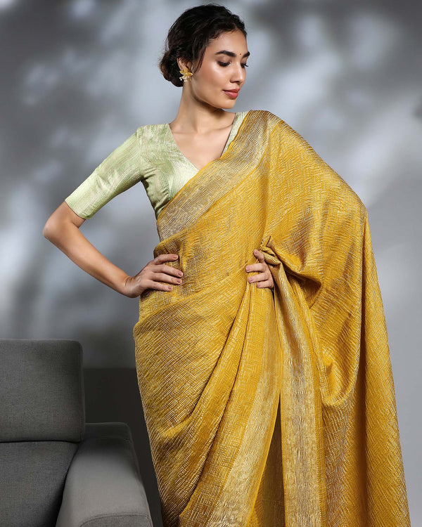 Yellow Crepe Silk Saree