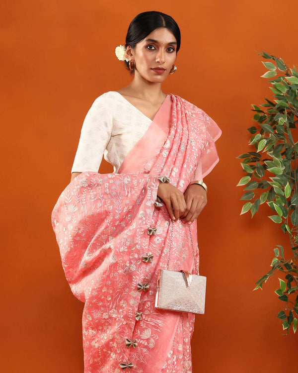 Pink Organza Silk Saree