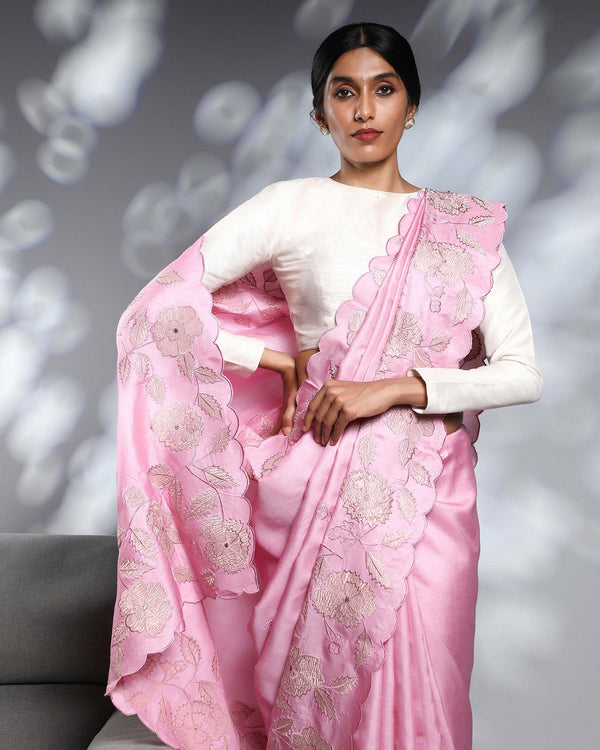 Pink Tussar Silk Saree