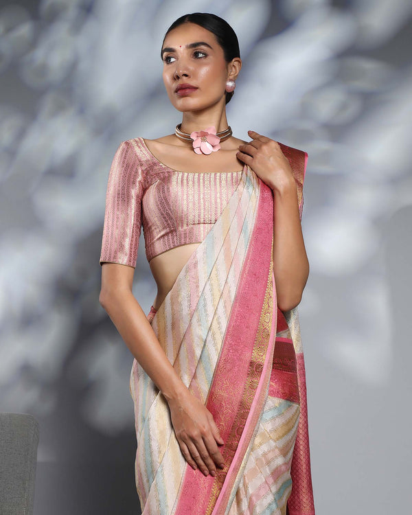 Cream Crepe Silk Saree