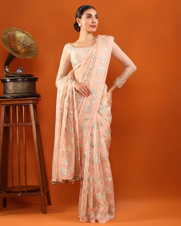 Peach Organza Silk Saree