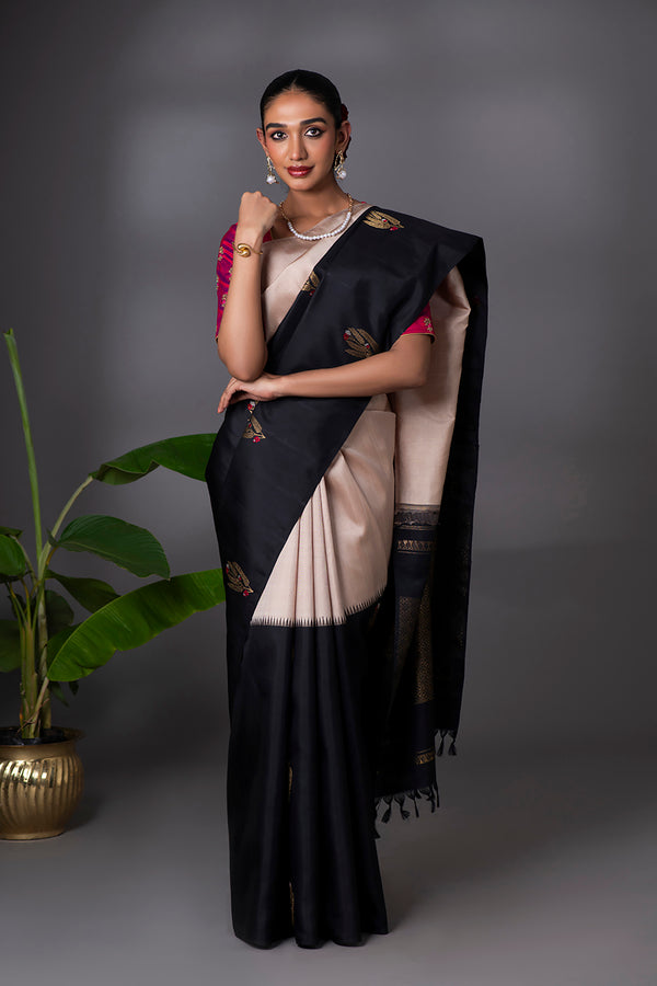 Grey and Black Kanchivaram Silk Saree