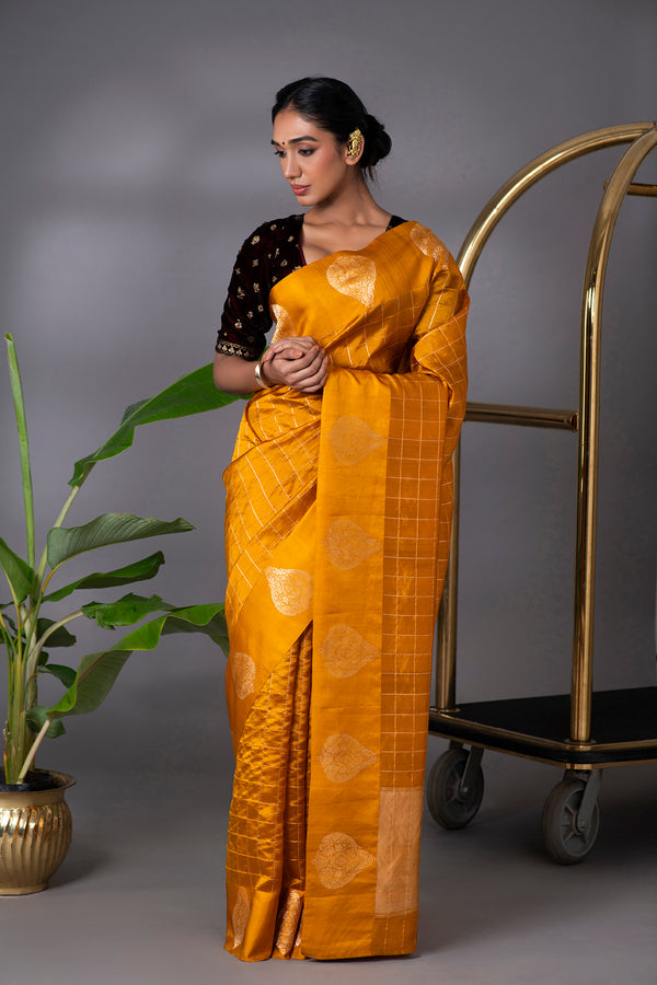 Yellow Banarasi Silk Saree