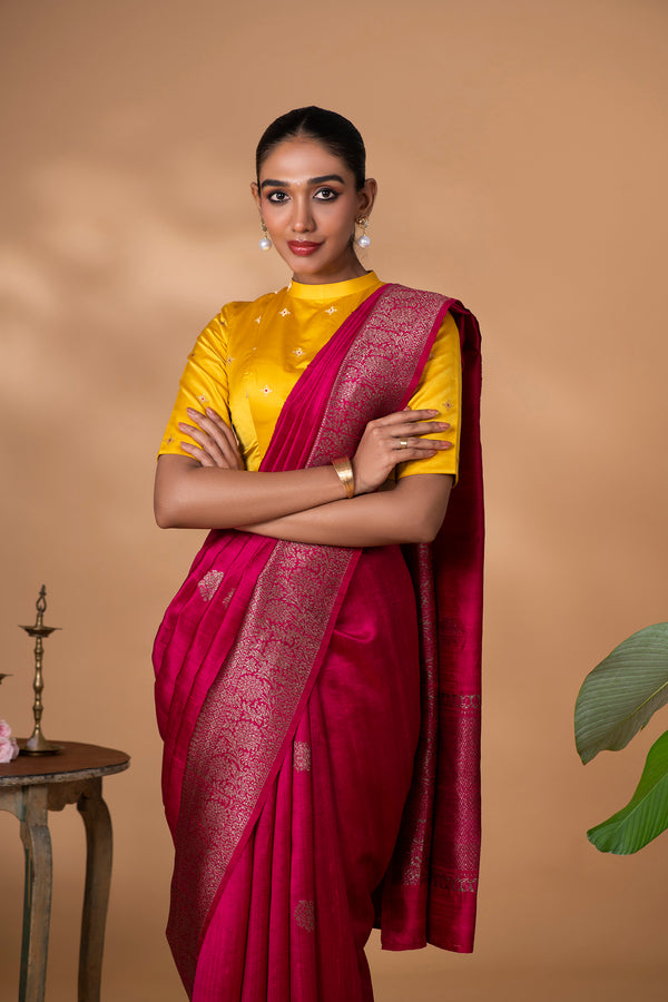 Pink Banarasi Tussar Silk Saree