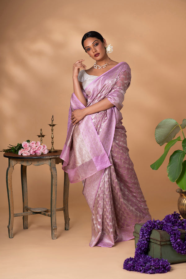 Pink Banarasi Organza Silk Saree