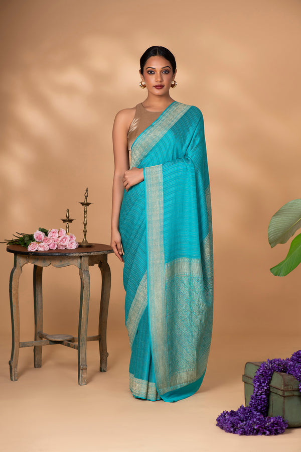 Blue Crepe Silk Saree