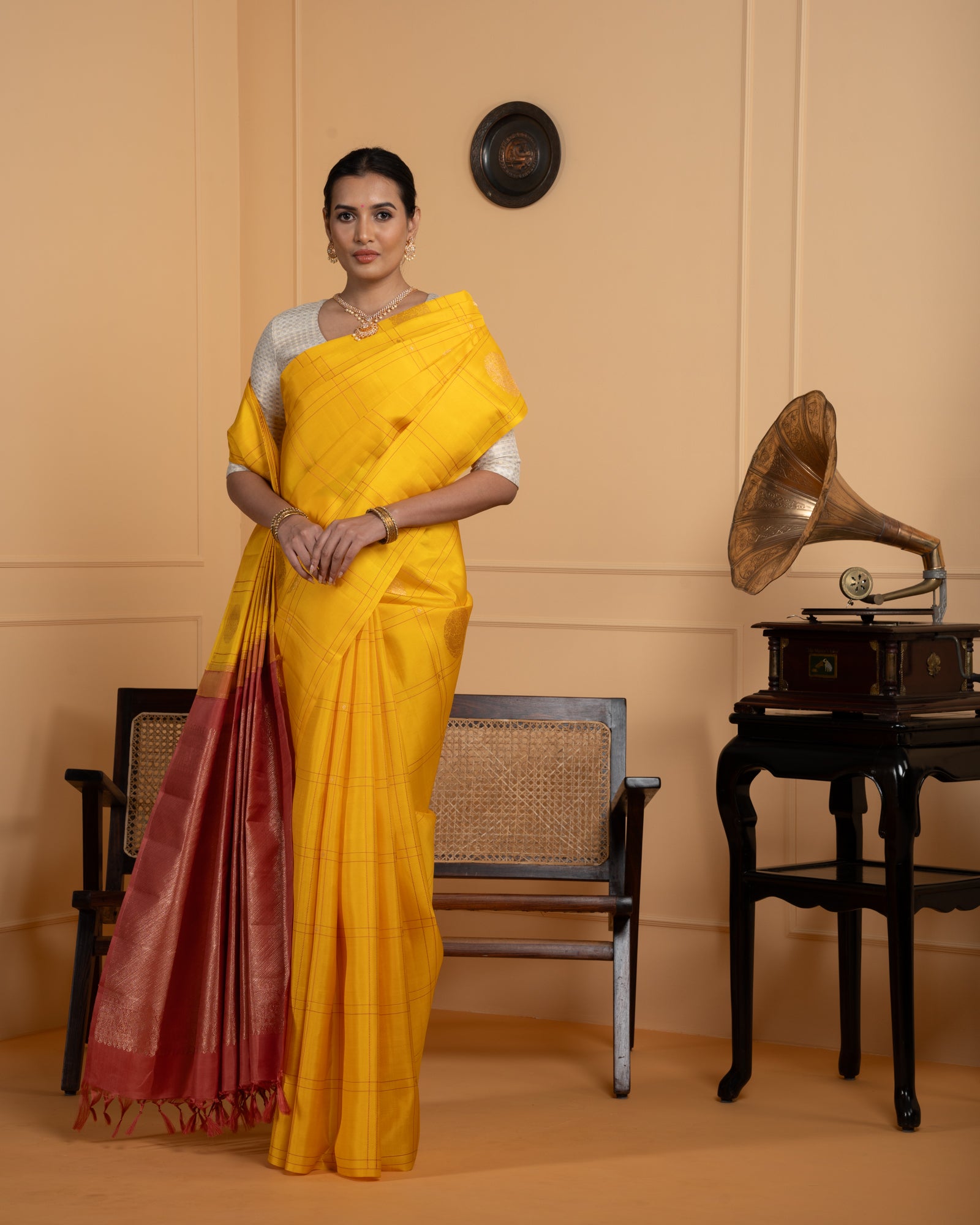 Bright Yellow Kanchivaram Silk Saree – Vijayalakshmi Silks