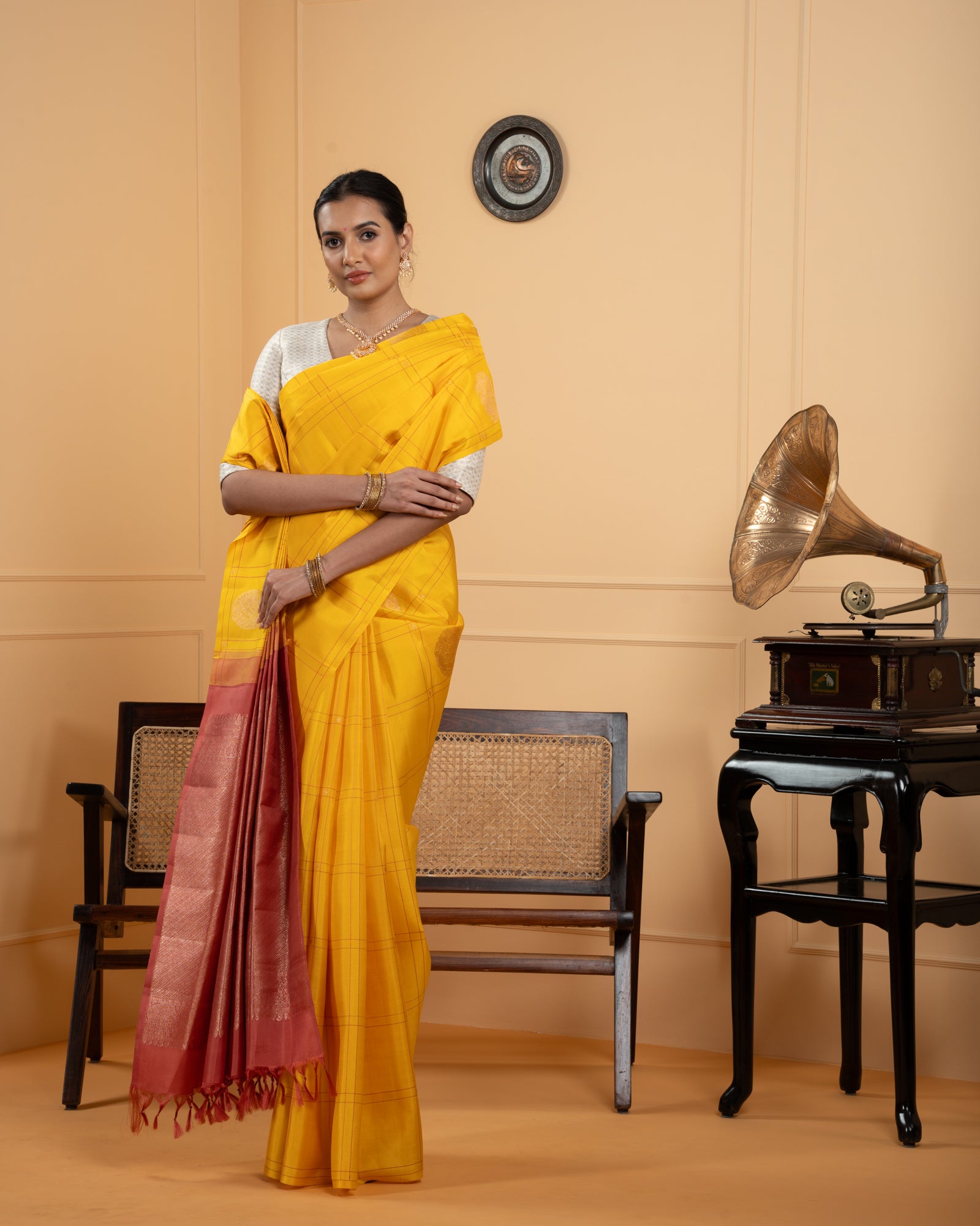 Shop Bright Yellow Mysore Silk Saree Online in USA with Zari Border – Pure  Elegance