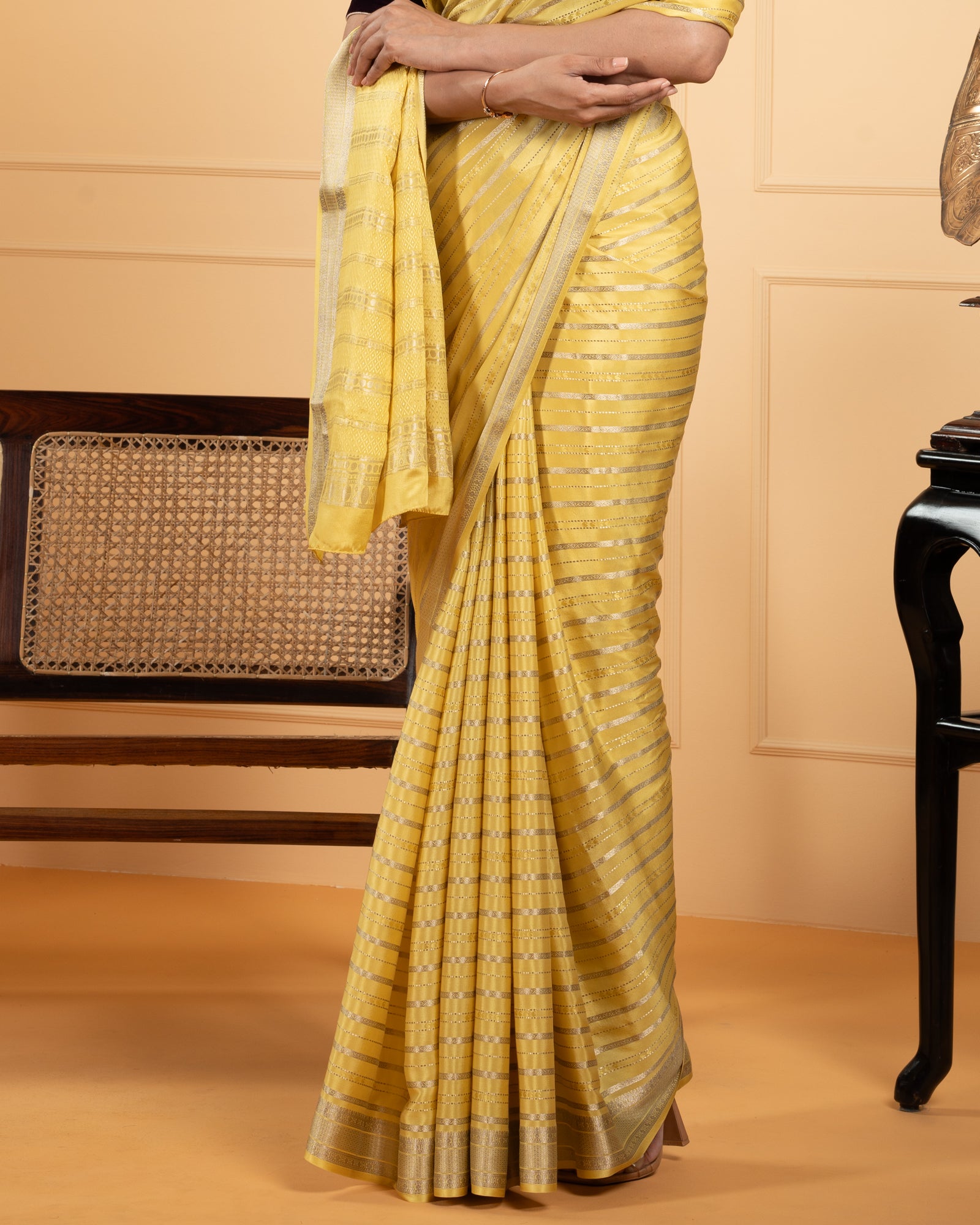 Party Wear 501 Yellow Crepe Silk Printed Saree, 6 m (with blouse piece) at  Rs 695/piece in Surat