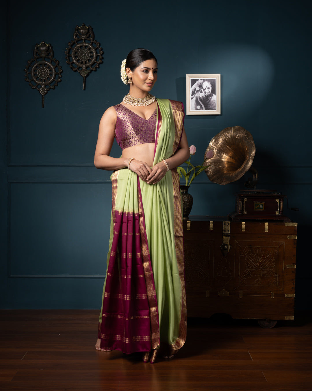 Buy Satrani Crepe & Silk Green & Pink Color Crepe & Silk Saree with Blouse  piece | sarees for Women| saree | sarees Online at Best Prices in India -  JioMart.