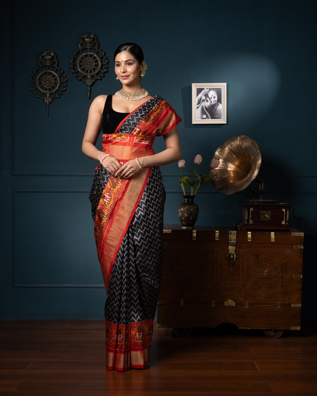 Red White Silk Pochampally Ikkat – For Sarees