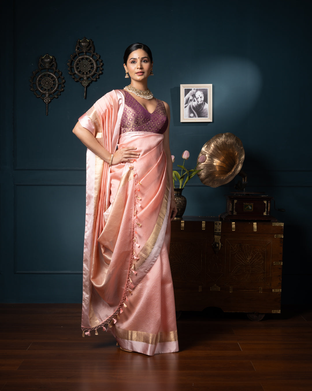 Sohum Sutras: Opinion pink Chanderi silk saree with digital print