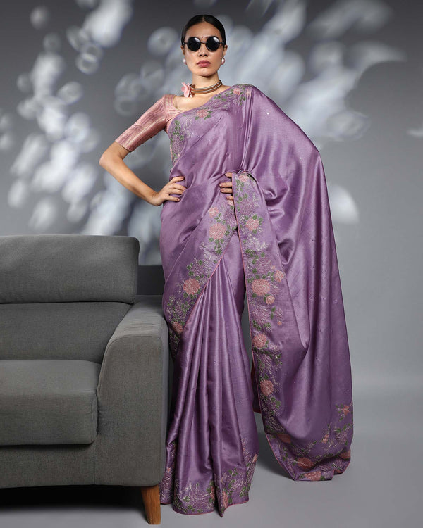 Lavender Tussar Silk Saree