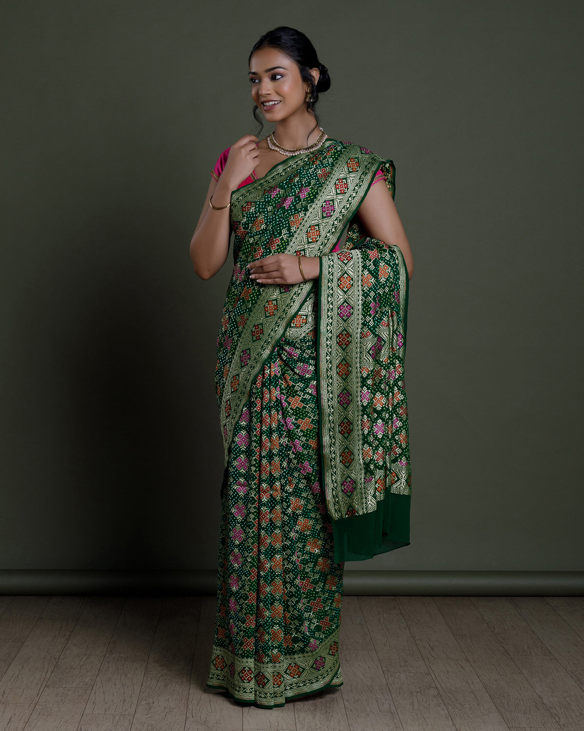 Dusky Green Banarasi Khaddi Georgette Saree - Aura Benaras