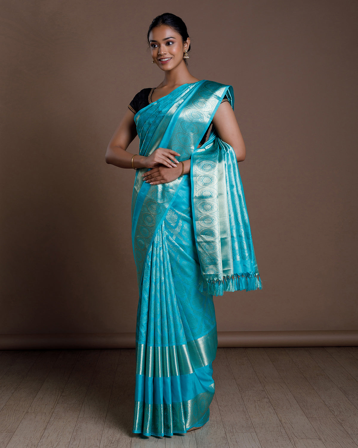 Sky Blue Silk Saree With Blouse 259080