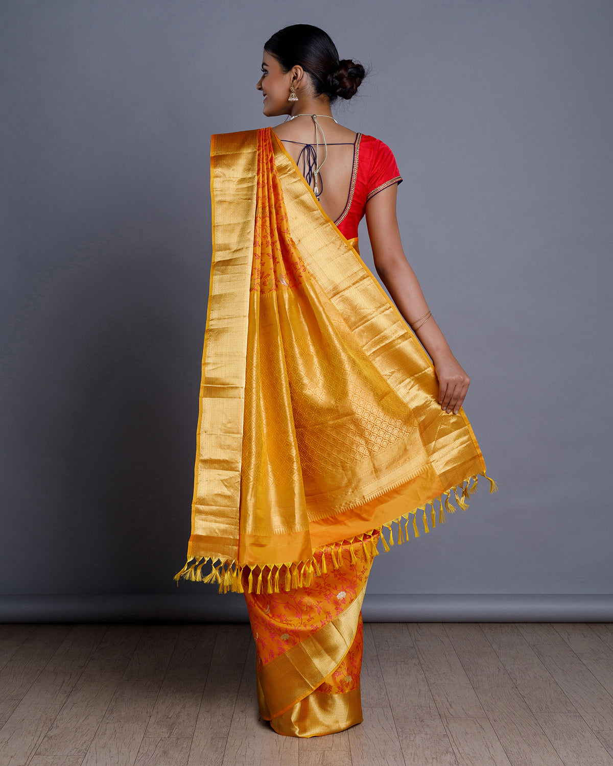 Yellow Silk Embroidered Butti Saree - RSACH6587 from saree.com