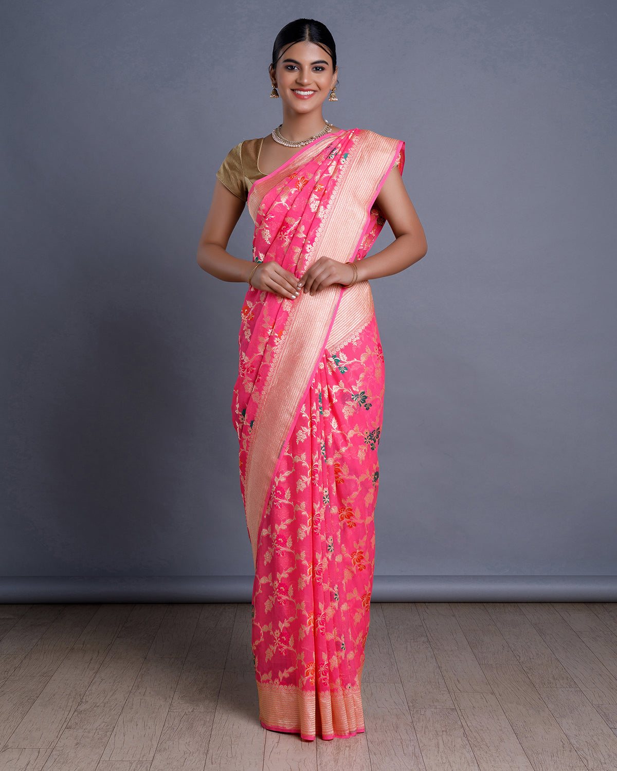 Pink Banarasi Khadi Georgette Silk Saree – Vijayalakshmi Silks