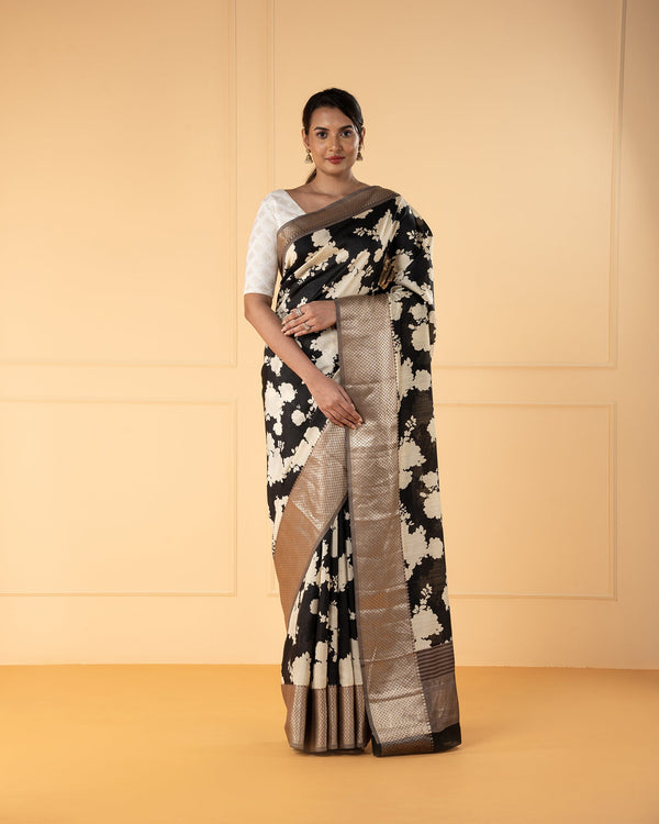 Black Printed Silk Saree