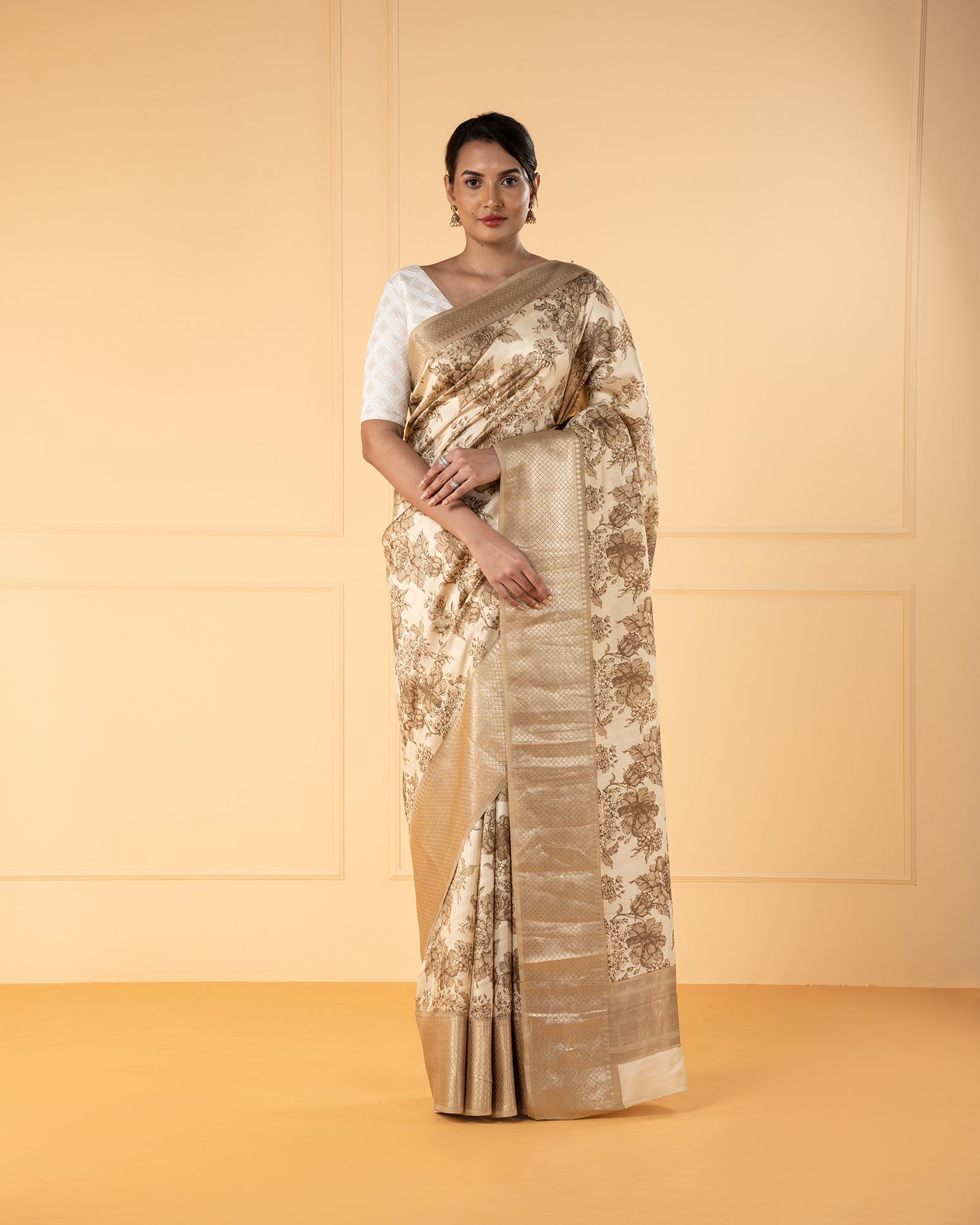 Super Soft Banarasi Silk Designer Beige Color Saree | Designer silk sarees,  Saree designs, Silk sarees