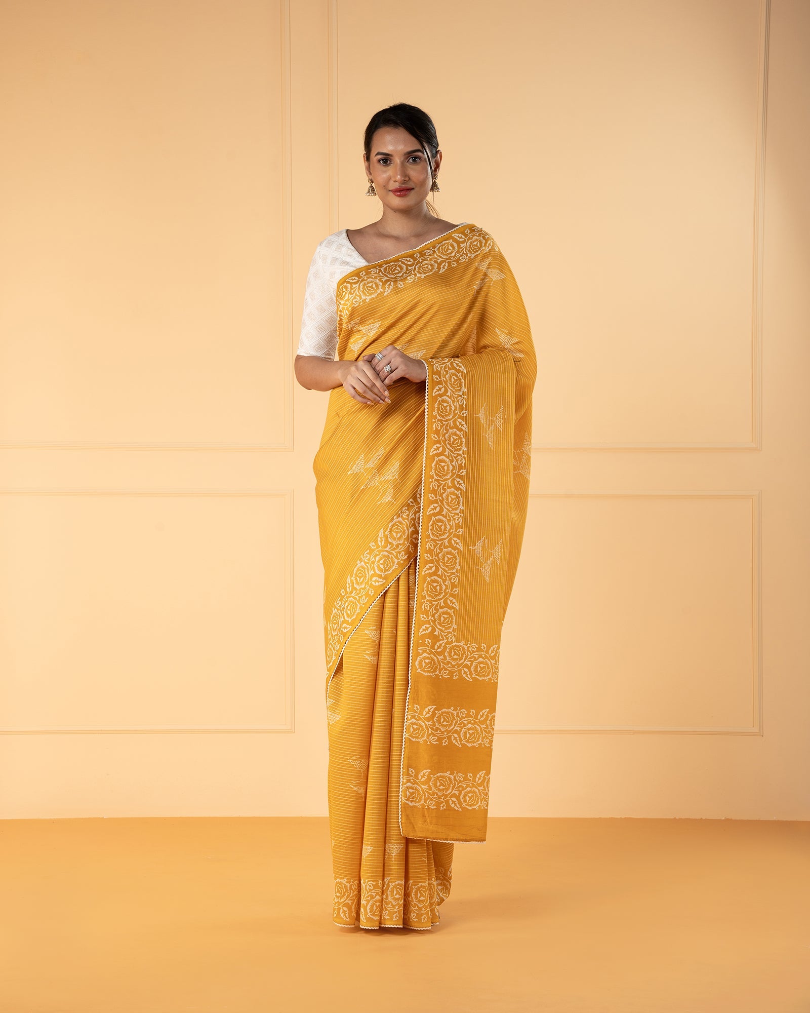 Saree - Yellow Chanderi Saree With Exlclusive Embroidered Patch On Pallu  And Front | Saree blouse designs latest, Stylish sarees, Indian fashion  saree