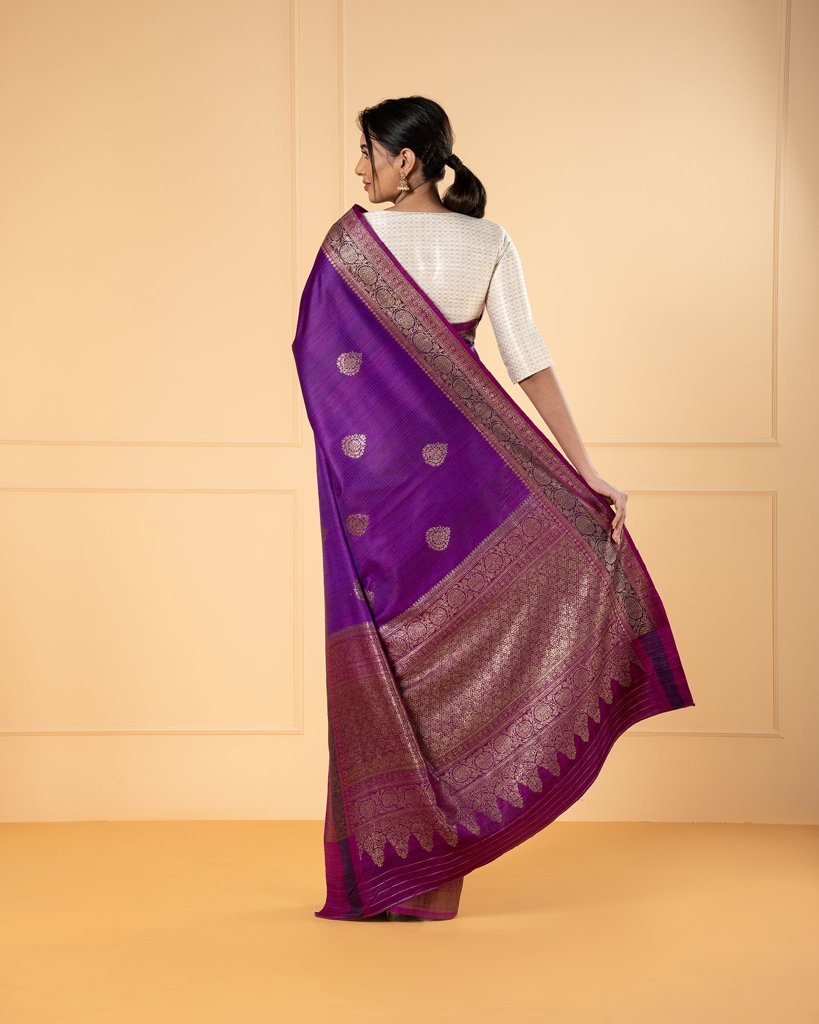 Dark purple and yellow uppada sarees with pochampally border